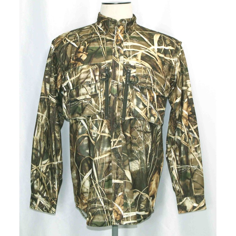 Cabelas‎ Hunting Advantage Max-4 HD Camo Waterfowl Button Shirt Mens Size M